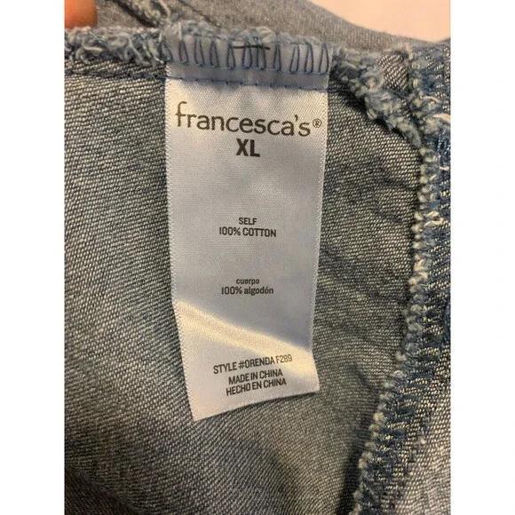 Audrey Park x Francesca's Maria Rosette Front Denim A Line Mini Dress New XL - Picture 9 of 12